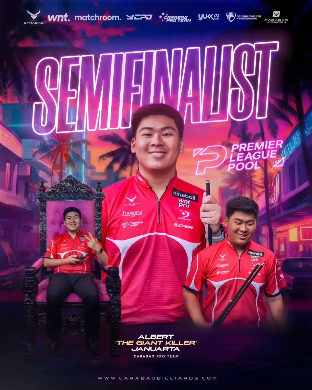 GEMILANG Albert “The Giant Killer” Januarta kembali mencetak sejarah dalam dunia biliar internasional di ajang Premier League Pool yang digelar di Miami, Florida.