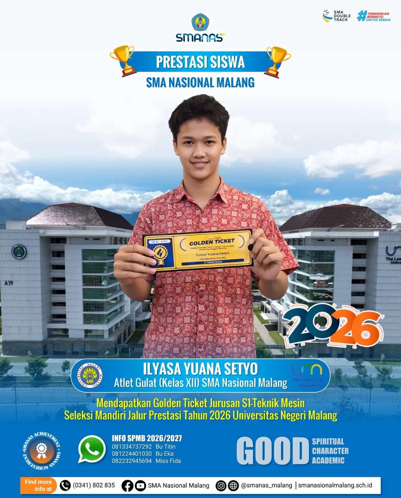 Membanggakan, Siswa SMA Nasional Raih Golden Ticket UM 2026