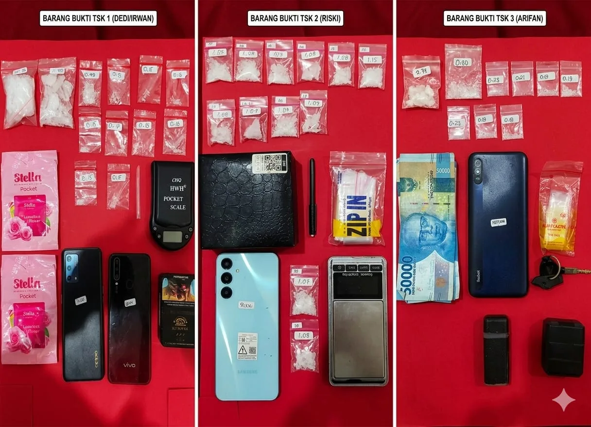 Satresnarkoba Polres Pasuruan Bongkar 3 Kasus Sabu, Empat Pengedar Ditangkap