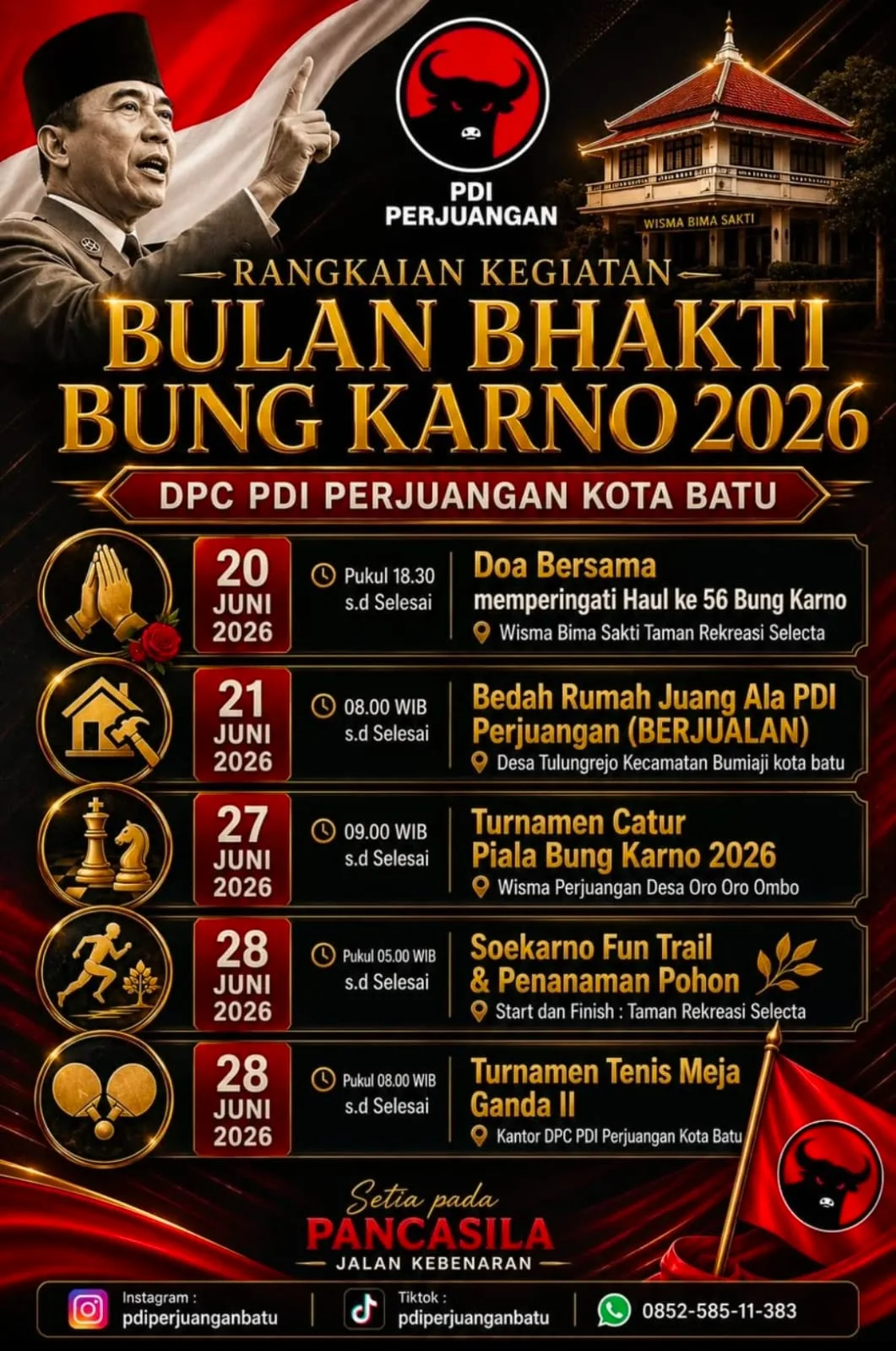 Peringati Bulan Bung Karno 2026; DPC PDI Perjuangan Kota Batu Gelar Rangkaian Kegiatan Sosial hingga Olahraga Bulan Bung Karno 2026