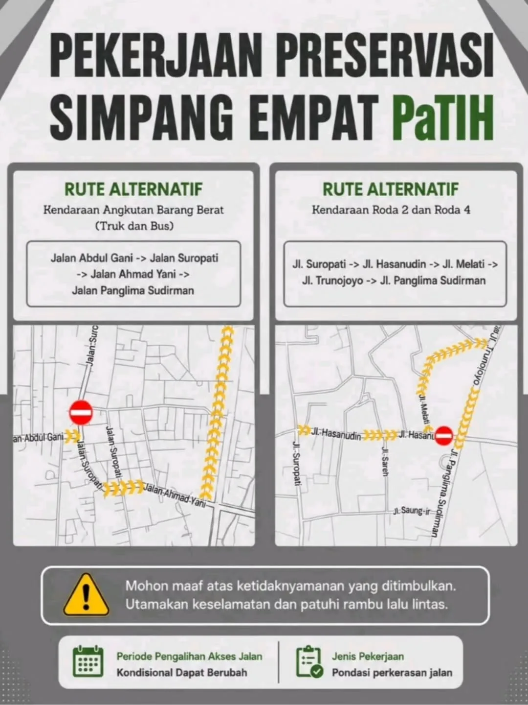 Mulai 29 Juni, Simpang Empat PaTIH Kota Batu Diberlakukan Rekayasa Lalin 150 Hari