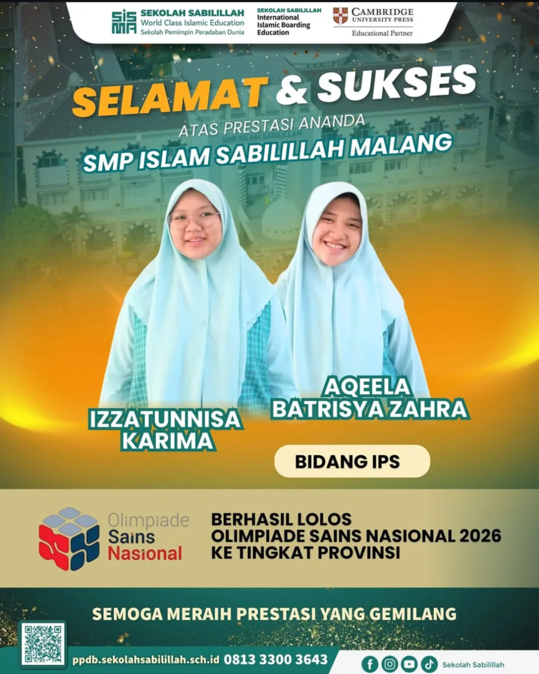 Dua Siswi Terbaik SMP Islam Sabilillah Malang Lolos ke OSN Tingkat Provinsi 2026 Dua Siswi Terbaik SMP Islam Sabilillah Malang Lolos ke OSN Tingkat Provinsi 2026