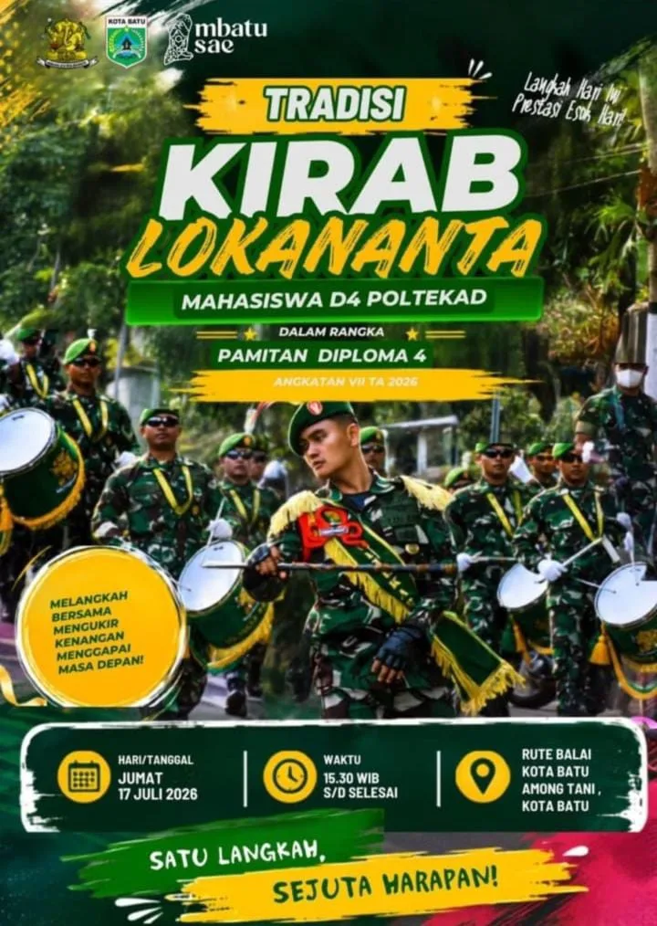 Jangan Lewatkan! Megahnya Kirab Lokananta Mahasiswa D4 Poltekad Bakal ‘Getarkan’ Kota Batu Besok Sore Jangan Lewatkan! Megahnya Kirab Lokananta Mahasiswa D4 Poltekad Bakal ‘Getarkan’ Kota Batu Besok Sore