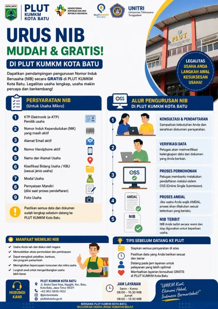 Dorong UMKM Naik Kelas, PLUT KUMKM Kota Batu Sediakan Layanan Pengurusan NIB Gratis dan Didampingi Hingga Tuntas Dorong UMKM Naik Kelas, PLUT KUMKM Kota Batu Sediakan Layanan Pengurusan NIB Gratis dan Didampingi Hingga Tuntas