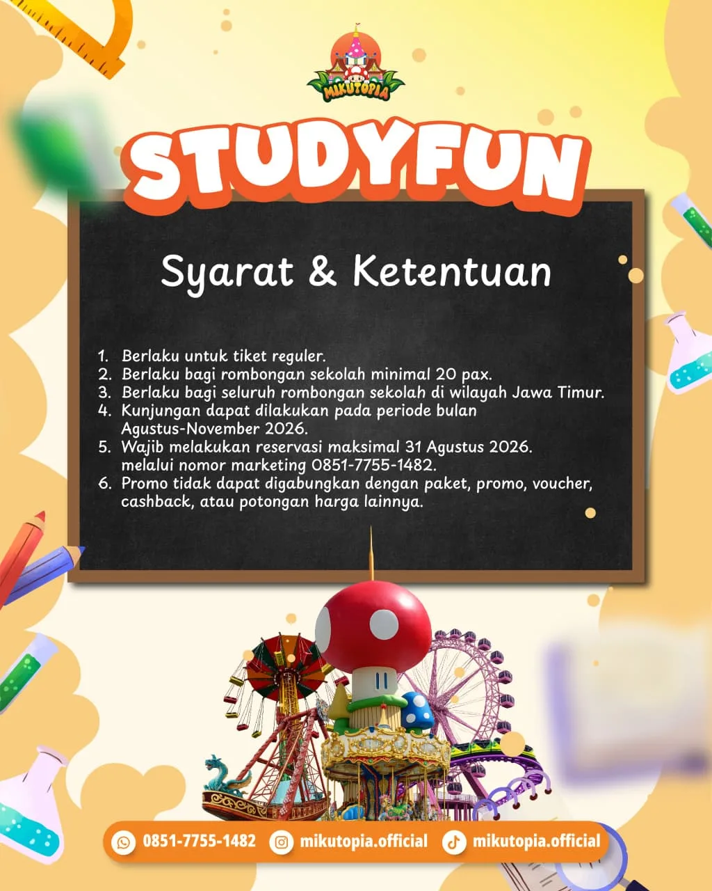 Sambut Semangat Belajar dan Semarakkan Kemerdekaan; Mikutopia Kota Batu Promo StudyFun Diskon Tiket 25% untuk Sekolah Se-Jawa Timur!