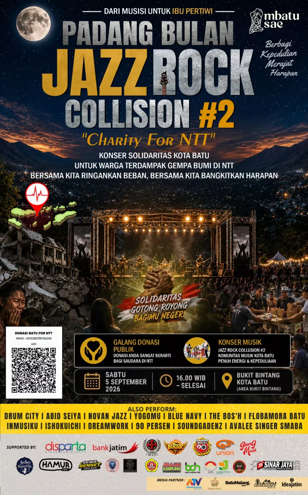 Ulurkan Tangan untuk NTT, Yuk Hadiri dan Donasikan Kepedulianmu di Konser Padang Bulan Jazz Rock Collision #2! Ulurkan Tangan untuk NTT, Yuk Hadiri dan Donasikan Kepedulianmu di Konser Padang Bulan Jazz Rock Collision #2!