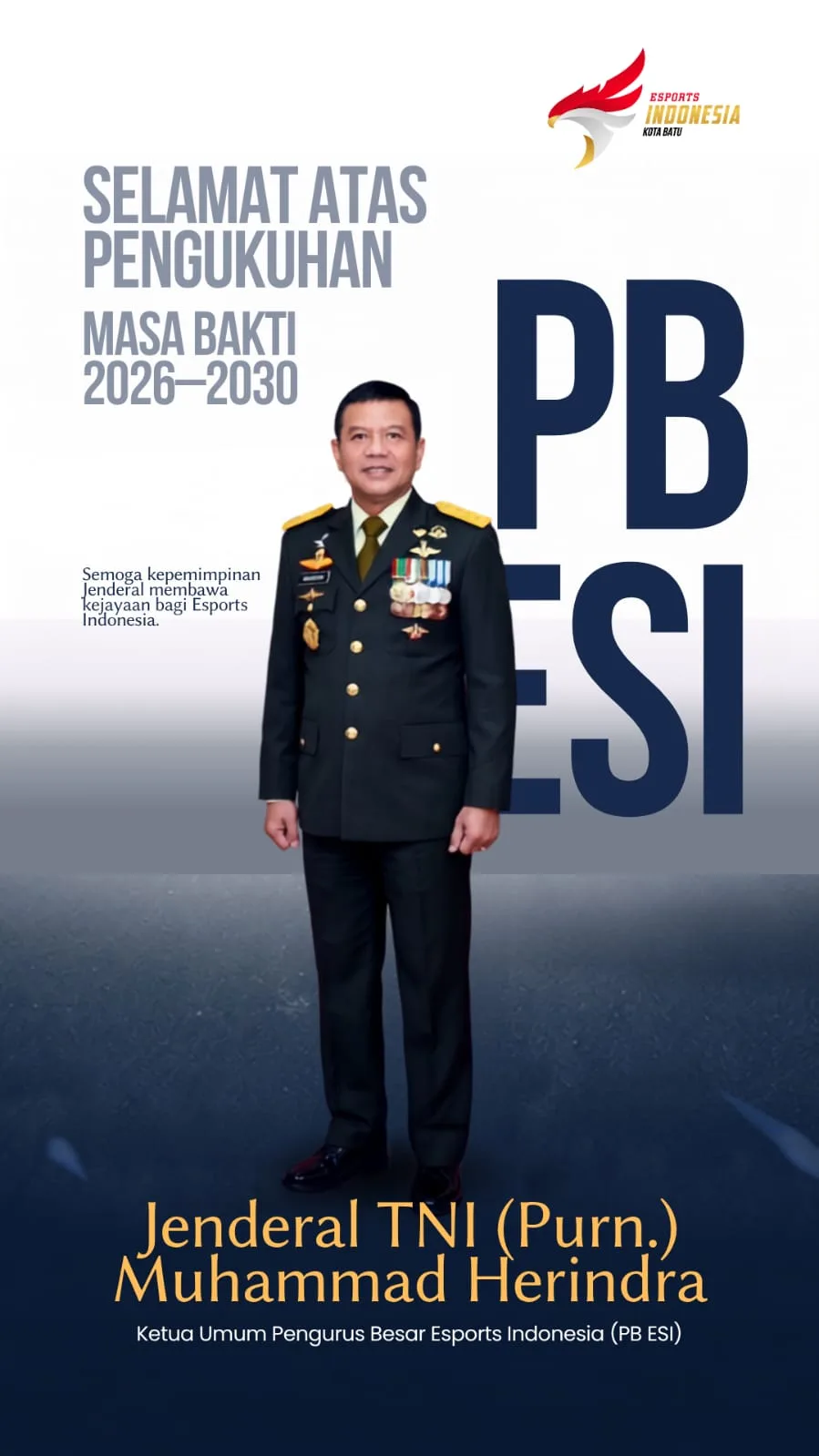 Jenderal TNI (Purn.) Muhammad Herindra Resmi Dikukuhkan Sebagai Ketua Umum PB ESI Masa Bakti 2026–2030, ESI Kota Batu Siap Beri Dukungan Penuh Jenderal TNI (Purn.) Muhammad Herindra Resmi Dikukuhkan Sebagai Ketua Umum PB ESI Masa Bakti 2026–2030, ESI Kota Batu Siap Beri Dukungan Penuh